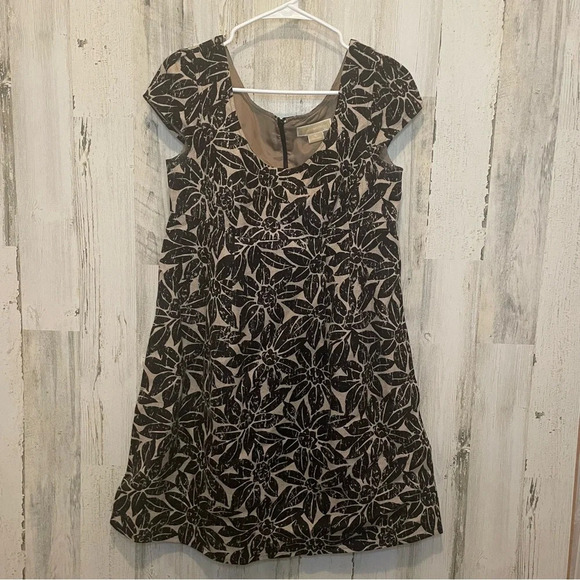 Michael Kors Linen Floral Cap Sleeve Dress-Khaki/Black size 6 - Picture 1 of 7